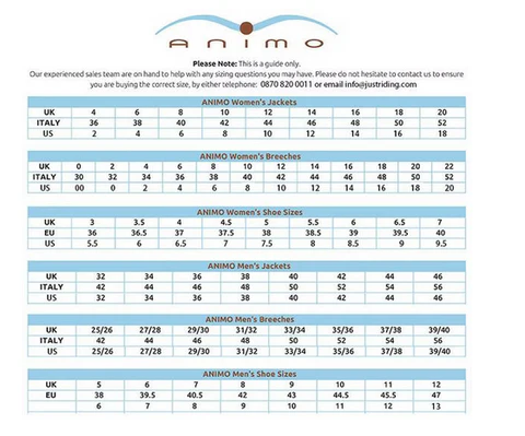 Animo Animo Sizing Charts chart 1